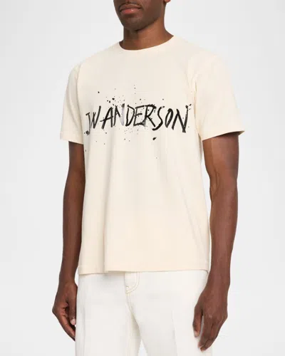 Jw Anderson Mens Ecru Circular Brand-print Cotton T-shirt In Brown