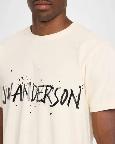 Jw Anderson Mens Ecru Circular Brand-print Cotton T-shirt In Brown