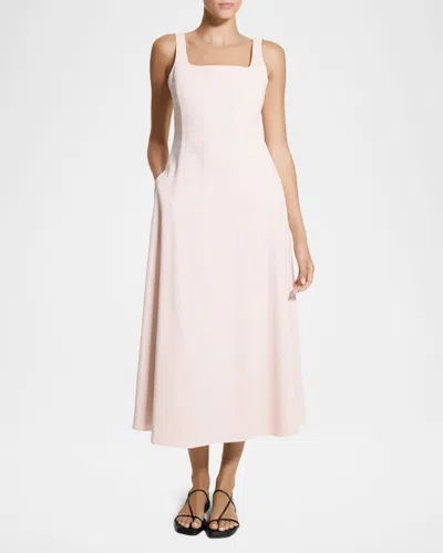 Theory Womens Warm Pink Seamed Square-neck Linen-blend Midi Dress