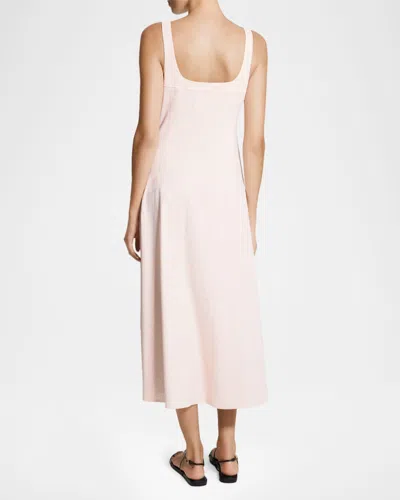 Theory Womens Warm Pink Seamed Square-neck Linen-blend Midi Dress