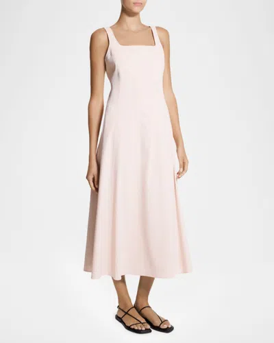 Theory Womens Warm Pink Seamed Square-neck Linen-blend Midi Dress