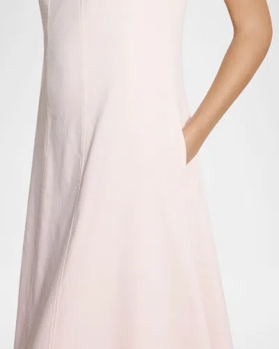 Theory Womens Warm Pink Seamed Square-neck Linen-blend Midi Dress