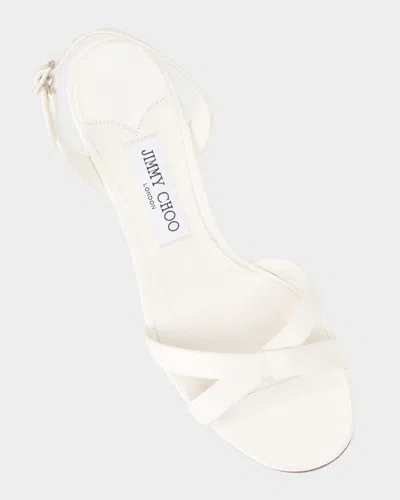 Jimmy Choo Womens Latte Elsy 70 Leather Heeled Sandals Eur 41 / 8 Uk In White
