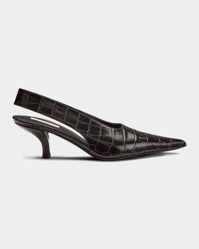 Totême Toteme Classic Croco Embossed Leather Slingback Pumps In Brown