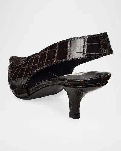 Totême Toteme Classic Croco Embossed Leather Slingback Pumps In Brown