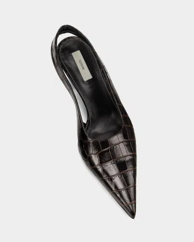 Totême Toteme Classic Croco Embossed Leather Slingback Pumps In Brown