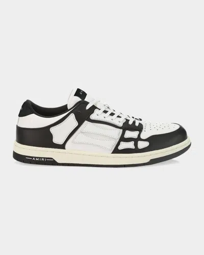 Amiri Skel Top Low White And Black Sneakers With Skeleton Patch In Leather Man In Multi