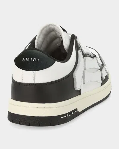 Amiri Skel Top Low White And Black Sneakers With Skeleton Patch In Leather Man In Multi