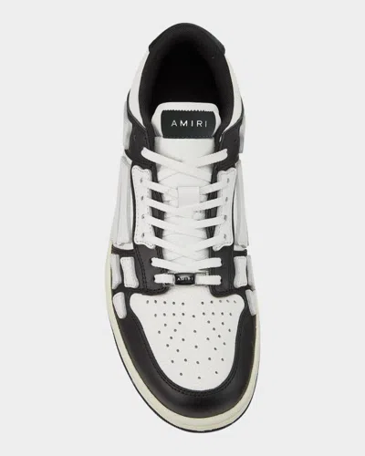 Amiri Skel Top Low White And Black Sneakers With Skeleton Patch In Leather Man In Multi