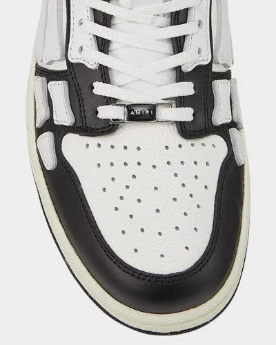 Amiri Skel Top Low White And Black Sneakers With Skeleton Patch In Leather Man In Multi