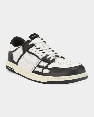 Amiri Skel Top Low White And Black Sneakers With Skeleton Patch In Leather Man In Multi