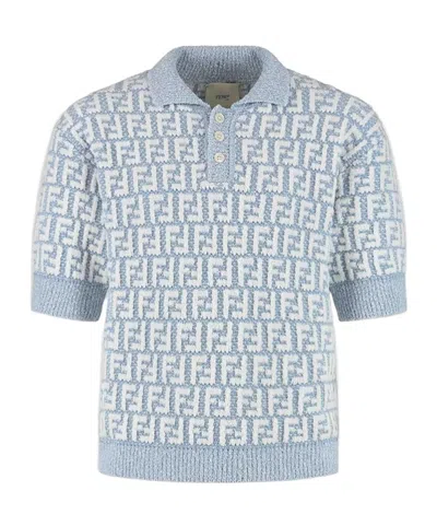 Fendi Ff-pattern Polo Shirt In Blue