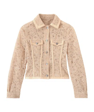 Ermanno Scervino Floral-lace Button-up Structured Jacket In Neutral