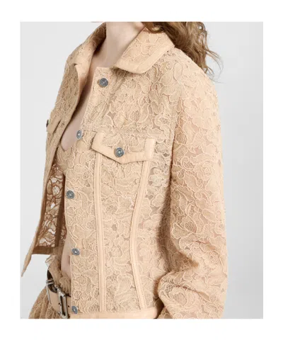Ermanno Scervino Floral-lace Button-up Structured Jacket In Neutral