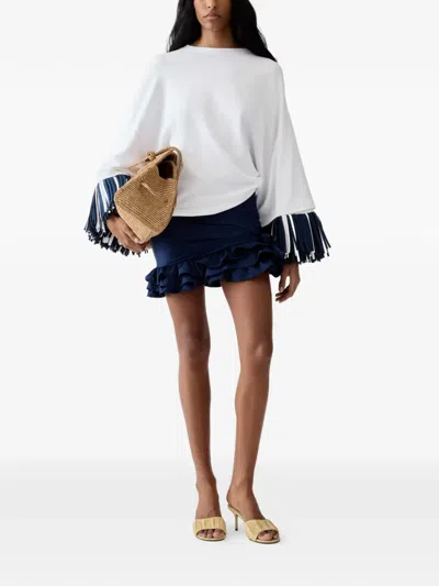 Jacquemus Blue Solid Crew Neck T-shirt In White