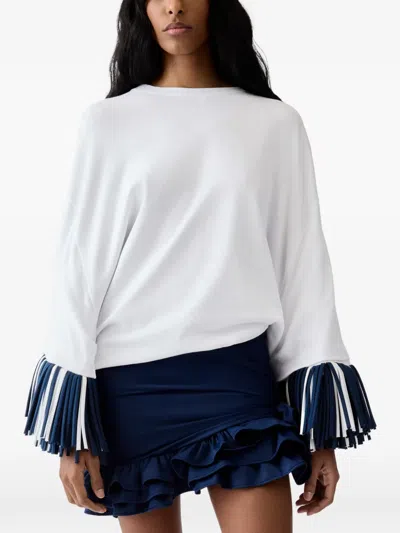 Jacquemus Blue Solid Crew Neck T-shirt In White