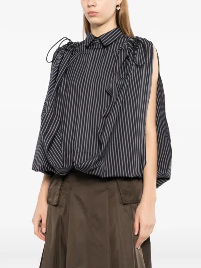 Sacai Pinstripe-pattern Ruffled Blouse In Multi