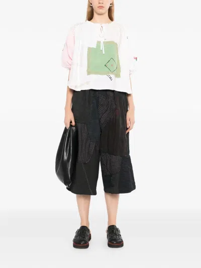 By Walid Patchwork Drawstring Shorts In Black