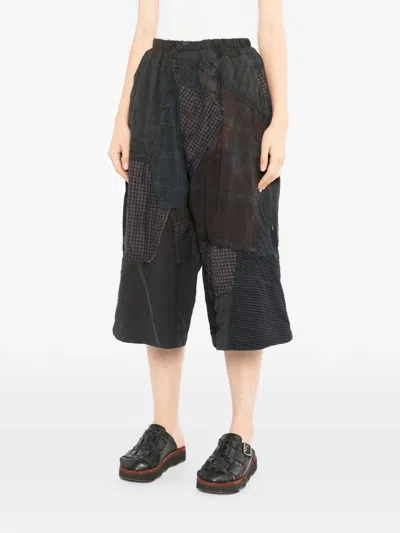 By Walid Patchwork Drawstring Shorts In Black