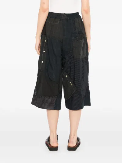 By Walid Patchwork Drawstring Shorts In Black