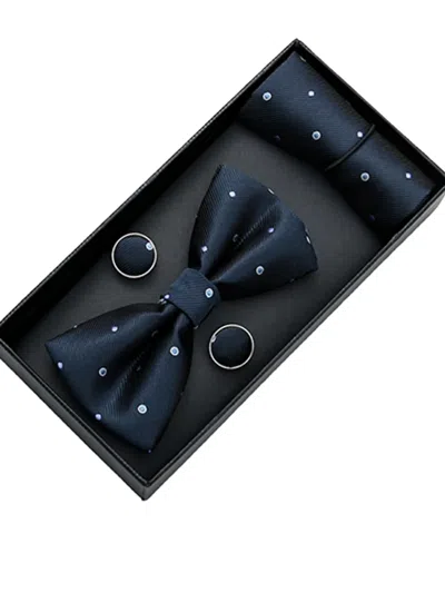 Moustache Dotted Bow Tie Set In Blue