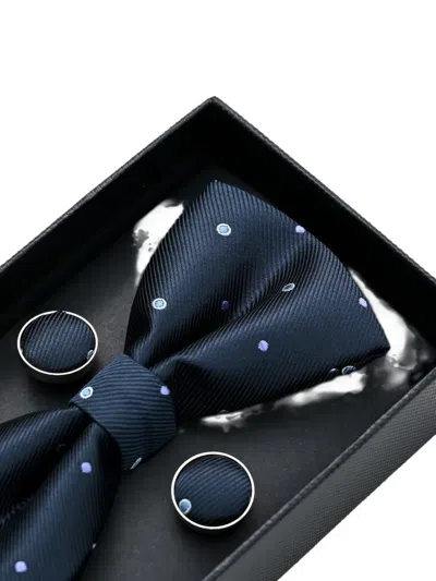 Moustache Dotted Bow Tie Set In Blue