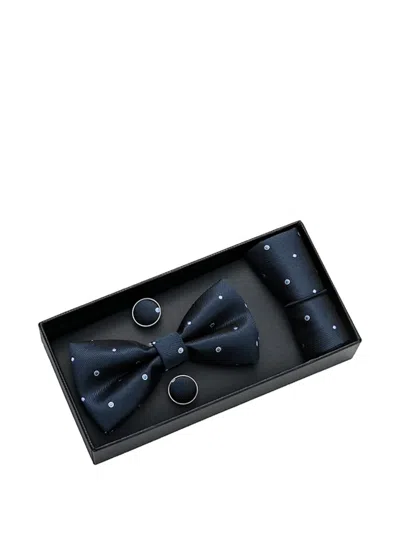 Moustache Dotted Bow Tie Set In Blue