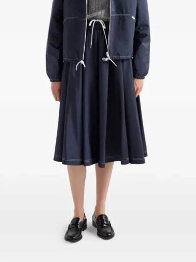 Prada Womens Blue Light Re-nylon Full Midi Skirt In Blue