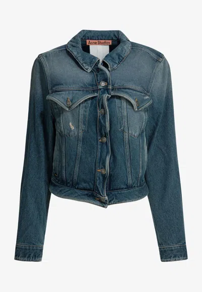Acne Studios Wavy-construction Buttoned Denim Jacket In Blue