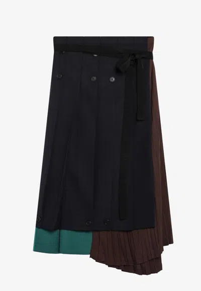 Prada Asymmetric Patchwork Skirt In Virgin Wool, Blue In Multi