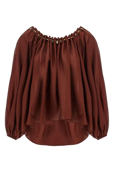 Zimmermann Blouse Aster With Ruffles And Beads In Burgundy