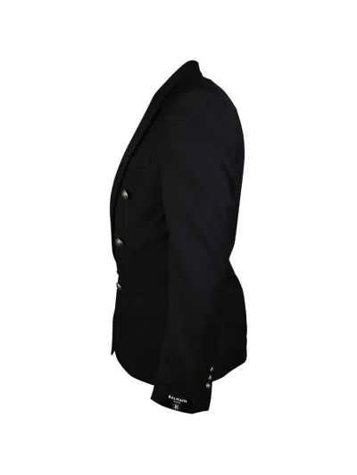Balmain Double Breasted Tailored Wool Jacket In Black