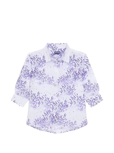 Vilebrequin Linen Shirt With Lavender Print And Short Sleeves In White