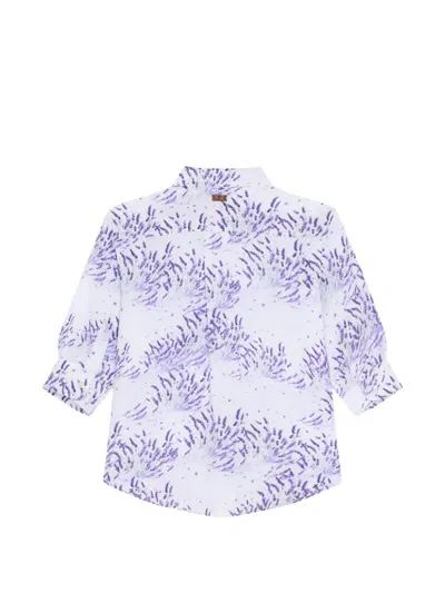 Vilebrequin Linen Shirt With Lavender Print And Short Sleeves In White