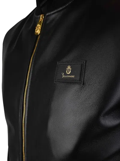 Billionaire Logo-patch Leather Jacket In Black