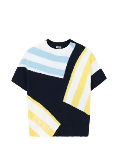 Loewe Striped Fuzzy Knit Short-sleeve Sweater In Multi