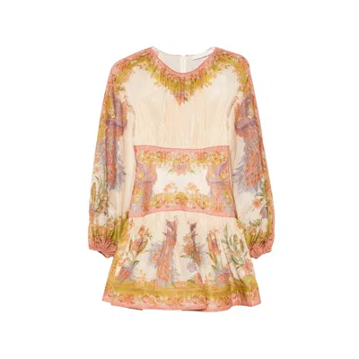Zimmermann Womens Chartreuse Scarf Floral Indra Floral-print Cotton And Silk-blend Mini Dress Xxs In Multi