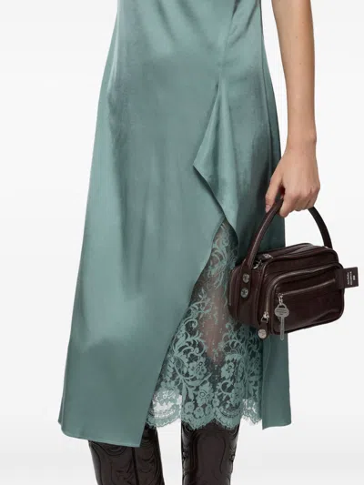 Acne Studios Satin Dress Woman Sage Green In Blue