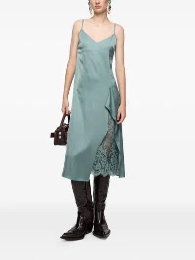 Acne Studios Satin Dress Woman Sage Green In Blue