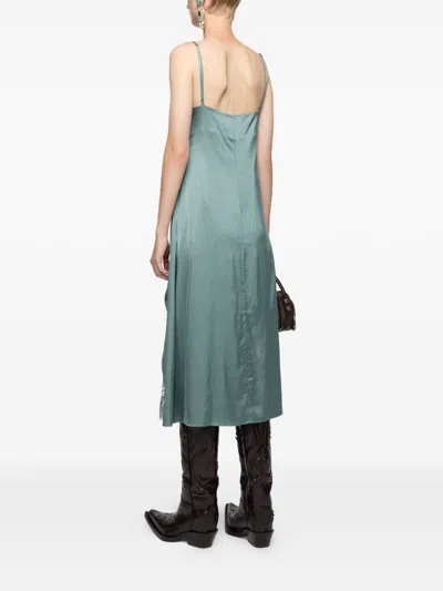 Acne Studios Satin Dress Woman Sage Green In Blue