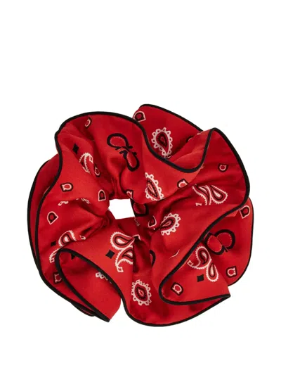 Ferragamo Arabesque Print Silk Scrunchie In Red