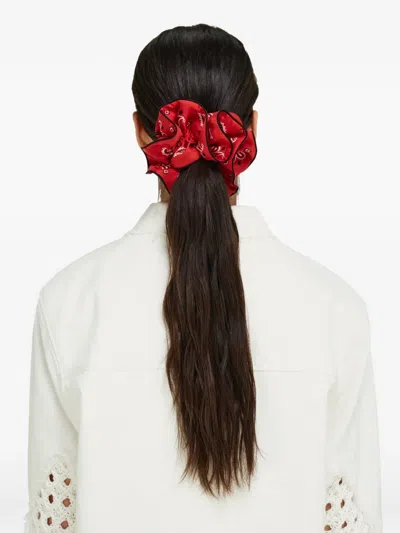 Ferragamo Arabesque Print Silk Scrunchie In Red