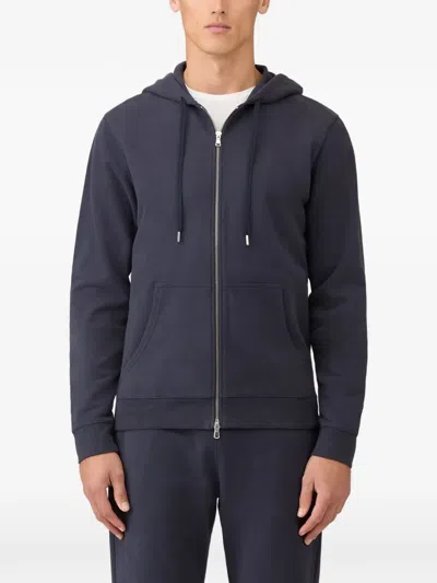 Sunspel Loopback Zip-up Drawstring Hoodie In Blue