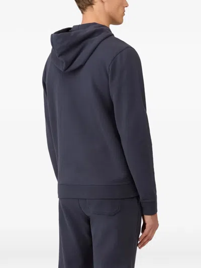 Sunspel Loopback Zip-up Drawstring Hoodie In Blue