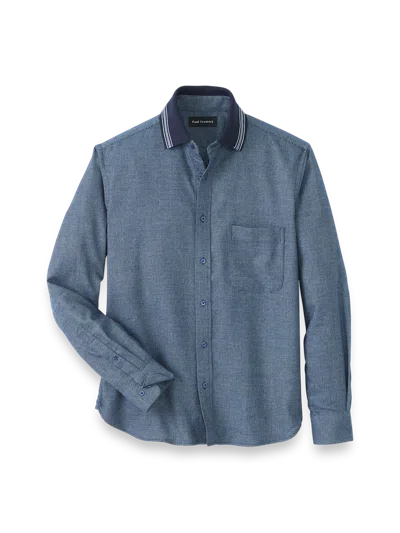 Paul Fredrick Slim Fit Polyester Blend Solid Casual Shirt In Blue