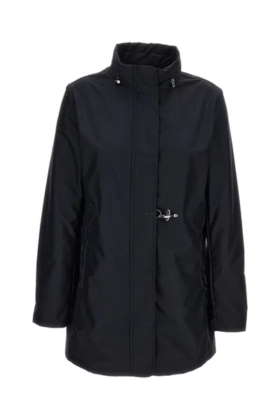 Fay Technical Poplin Virginia Overcoat With Adjustable Drawstring In Black