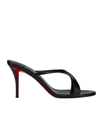 Christian Louboutin Mulazee Leather Mules Crossover Straps Stiletto Heel In Black