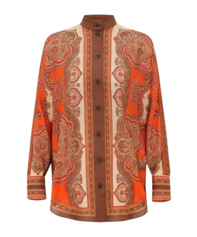Zimmermann Tangerine Paisley-print Silk Habotai Mahon Dolman Shirt In Multi