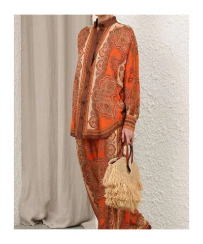 Zimmermann Tangerine Paisley-print Silk Habotai Mahon Dolman Shirt In Multi