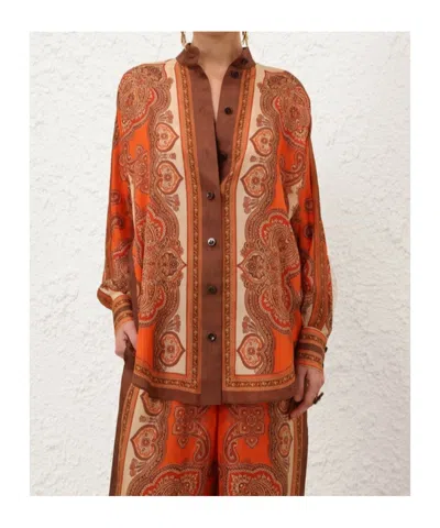 Zimmermann Tangerine Paisley-print Silk Habotai Mahon Dolman Shirt In Multi